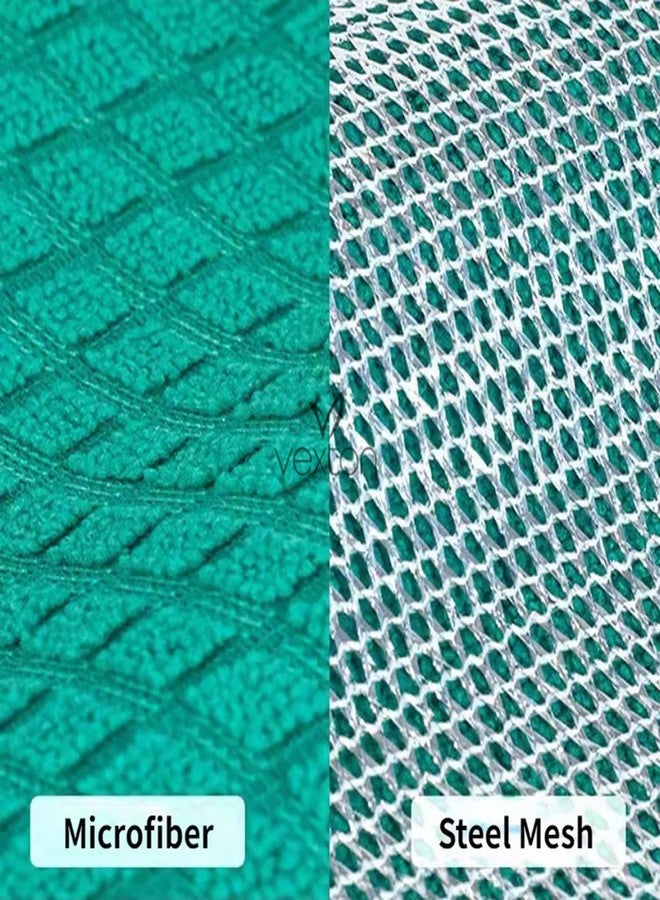 Vexton 1PCS Multipurpose Dual Sided Microfiber Reusable Dish Wash Rags with Non Scratch Steel Wire Mesh Scrub for Wet & Dry Cleaning Cloth for Kitchen (Green) - Image 2